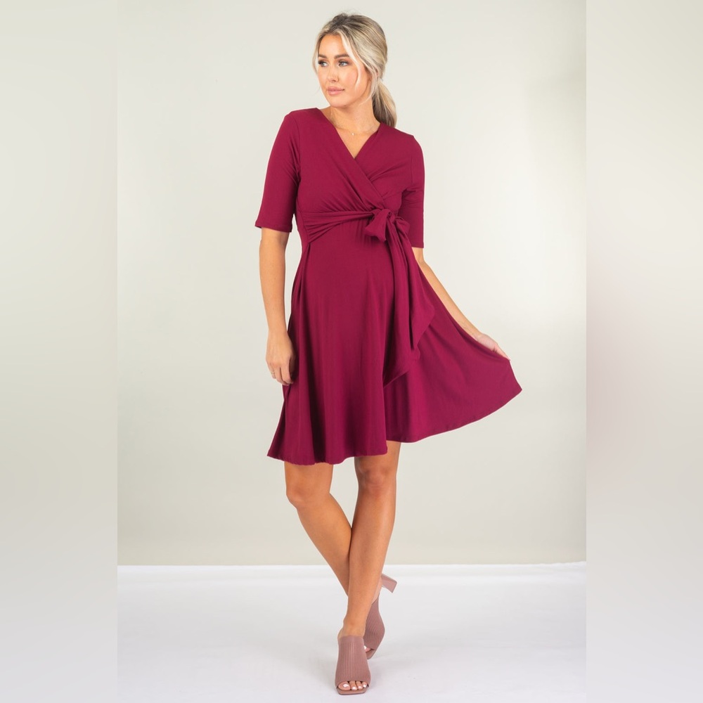 Maternity and Nursing Knee Length Dress with Tie Belt